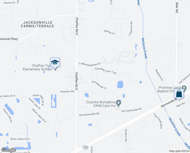 map of restaurants, bars, coffee shops, grocery stores, and more near 2218 Thornbrook Drive in Jacksonville