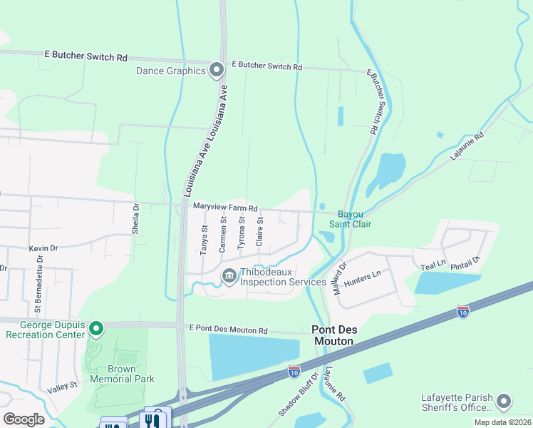 map of restaurants, bars, coffee shops, grocery stores, and more near 107 Claire St in Lafayette