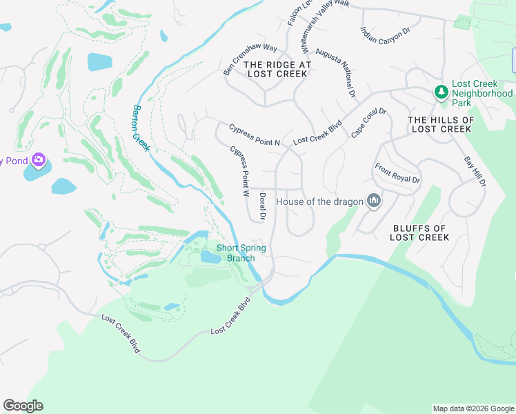 map of restaurants, bars, coffee shops, grocery stores, and more near 2202 Doral Drive in Austin