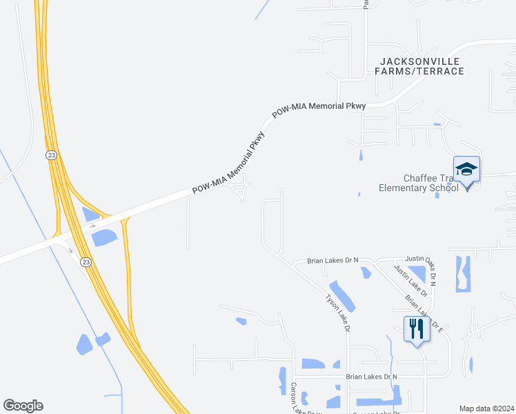 map of restaurants, bars, coffee shops, grocery stores, and more near 2012 Tyson Lake Drive in Jacksonville