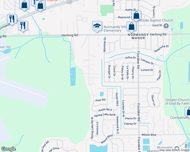 map of restaurants, bars, coffee shops, grocery stores, and more near 2237 Oxbow Road in Jacksonville