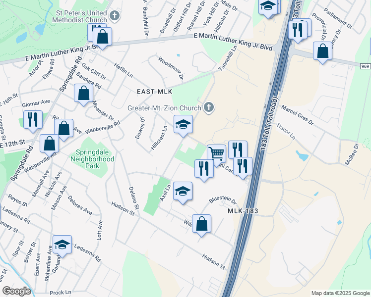 map of restaurants, bars, coffee shops, grocery stores, and more near in Austin