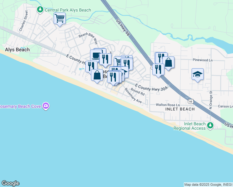 map of restaurants, bars, coffee shops, grocery stores, and more near 118 Hope Town Lane in Panama City Beach