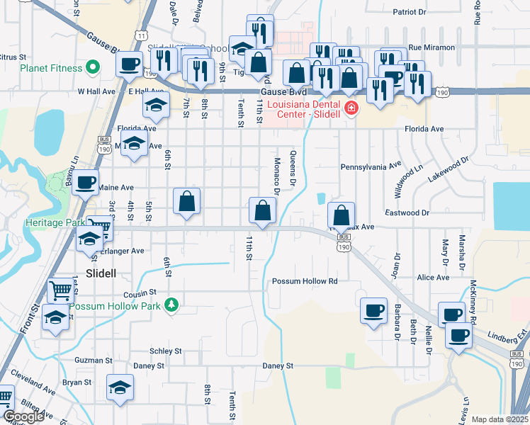 map of restaurants, bars, coffee shops, grocery stores, and more near 1013 Teddy Avenue in Slidell