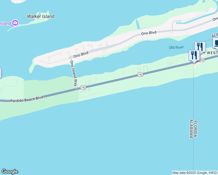 map of restaurants, bars, coffee shops, grocery stores, and more near 29030 Perdido Beach Boulevard in Orange Beach