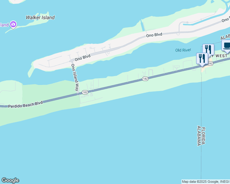 map of restaurants, bars, coffee shops, grocery stores, and more near 29030 Perdido Beach Boulevard in Orange Beach