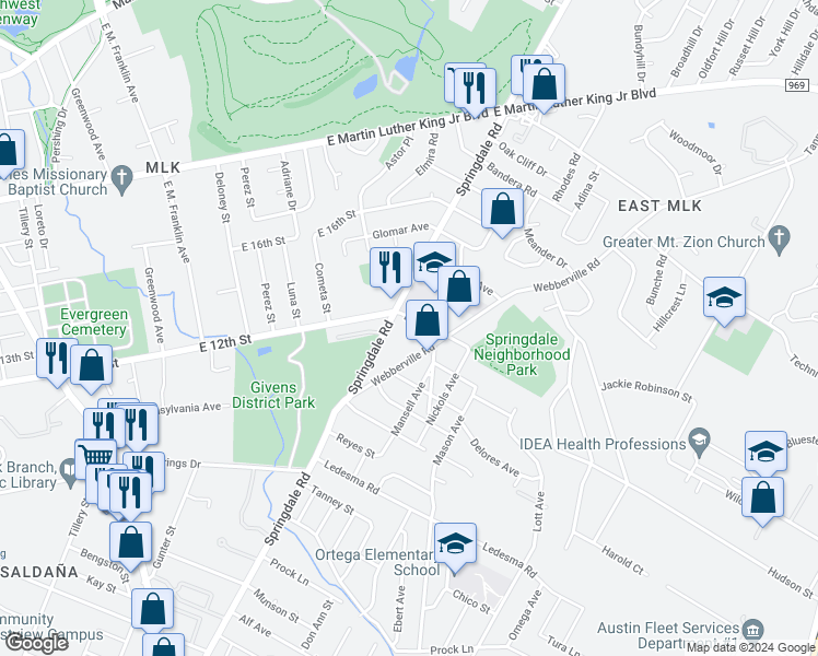 map of restaurants, bars, coffee shops, grocery stores, and more near in Austin