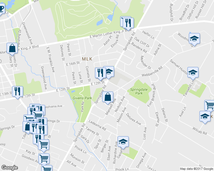 map of restaurants, bars, coffee shops, grocery stores, and more near in Austin