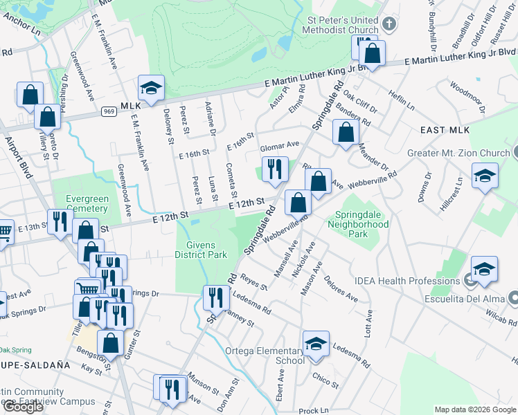 map of restaurants, bars, coffee shops, grocery stores, and more near in Austin