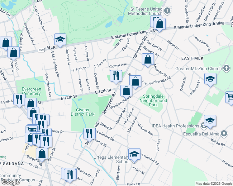 map of restaurants, bars, coffee shops, grocery stores, and more near in Austin
