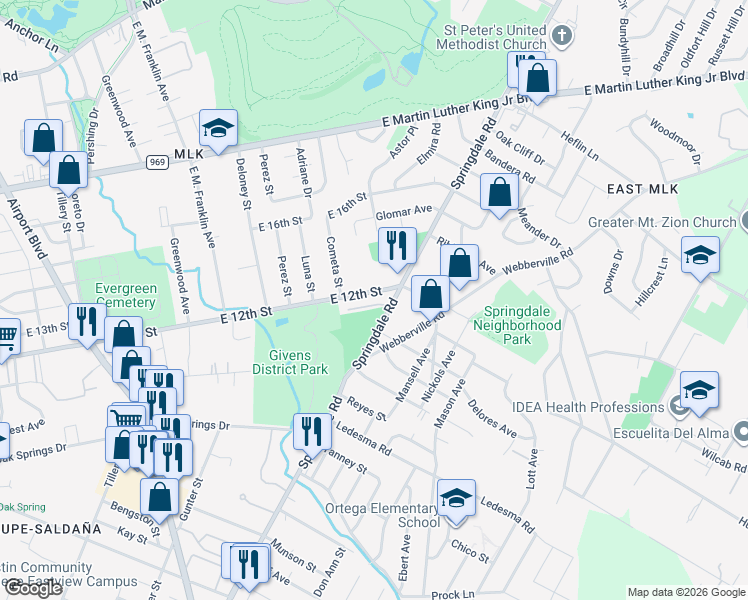 map of restaurants, bars, coffee shops, grocery stores, and more near in Austin
