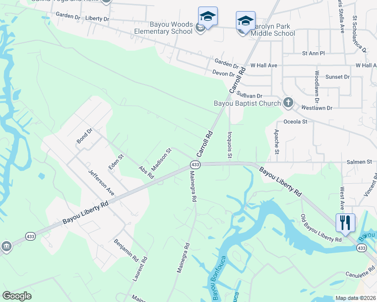 map of restaurants, bars, coffee shops, grocery stores, and more near 35605 Sister Road in Slidell