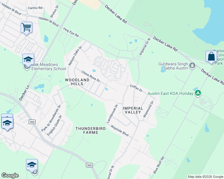 map of restaurants, bars, coffee shops, grocery stores, and more near 9400 China Rose Drive in Austin