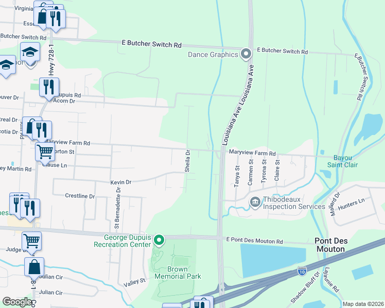 map of restaurants, bars, coffee shops, grocery stores, and more near 605 Maryview Farm Road in Lafayette