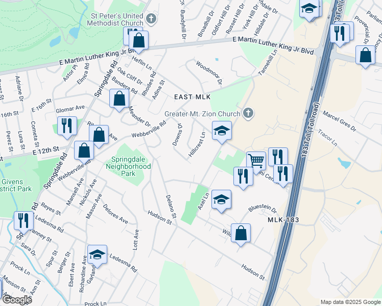 map of restaurants, bars, coffee shops, grocery stores, and more near 1709 Bunche Road in Austin