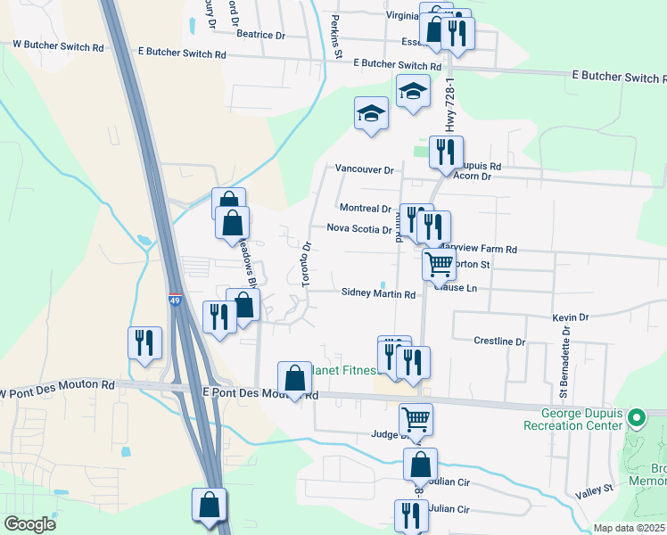 map of restaurants, bars, coffee shops, grocery stores, and more near 310 Sidney Martin Road in Lafayette