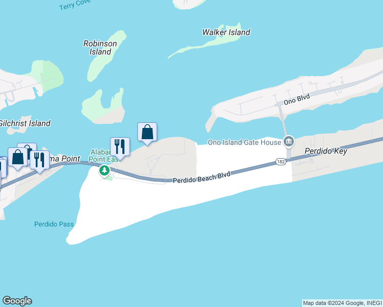 map of restaurants, bars, coffee shops, grocery stores, and more near 28273 Perdido Beach Boulevard in Orange Beach