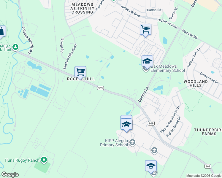 map of restaurants, bars, coffee shops, grocery stores, and more near 8200 F M Road 969 in Austin