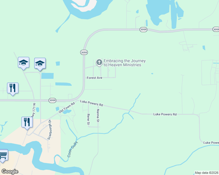 map of restaurants, bars, coffee shops, grocery stores, and more near 3340 Burson Road in Lake Charles
