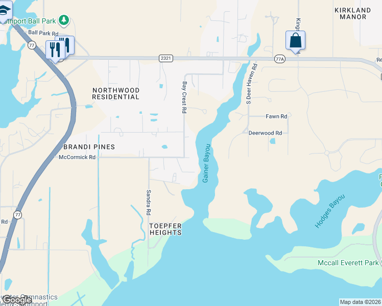map of restaurants, bars, coffee shops, grocery stores, and more near 7112 Bay Crest Road in Southport