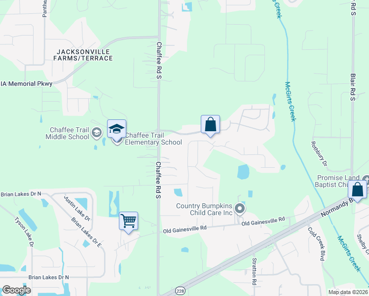 map of restaurants, bars, coffee shops, grocery stores, and more near 2198 Cherokee Cove Trail in Jacksonville