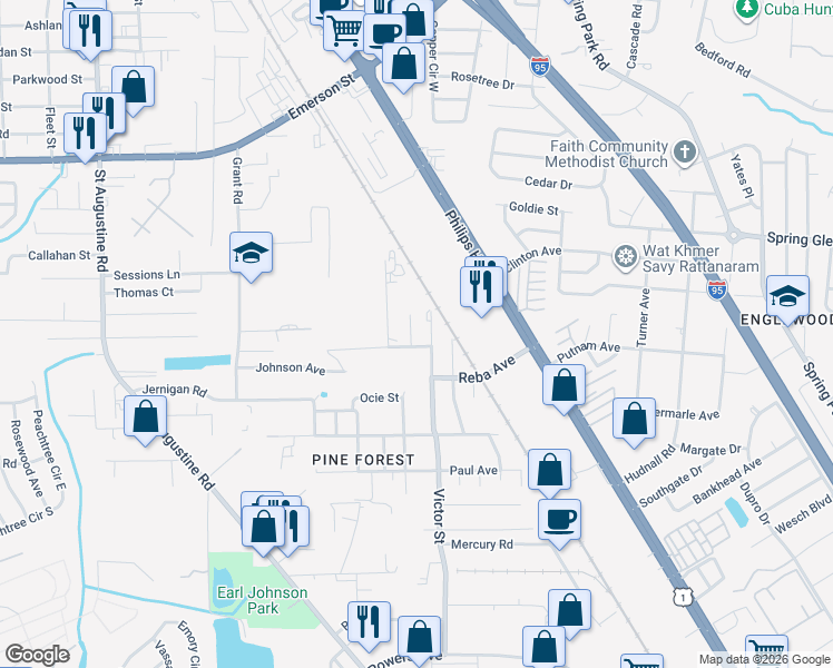 map of restaurants, bars, coffee shops, grocery stores, and more near 4237 Mc Arthur Street in Jacksonville