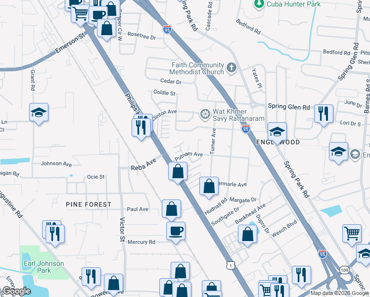 map of restaurants, bars, coffee shops, grocery stores, and more near 4320 Napoli Road in Jacksonville