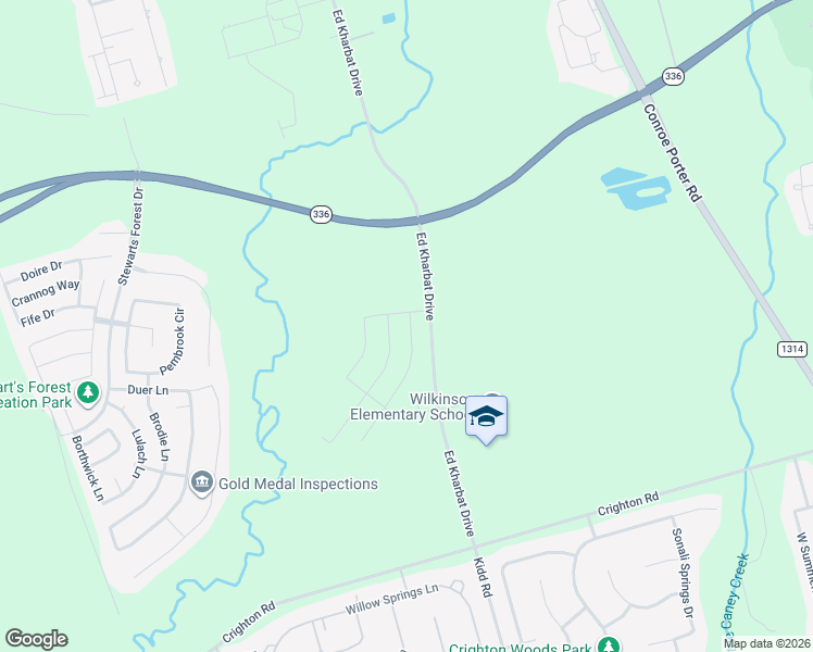 map of restaurants, bars, coffee shops, grocery stores, and more near Ed Kharbat Drive in Conroe
