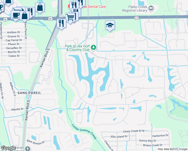 map of restaurants, bars, coffee shops, grocery stores, and more near 12785 Fenwick Island Court West in Jacksonville