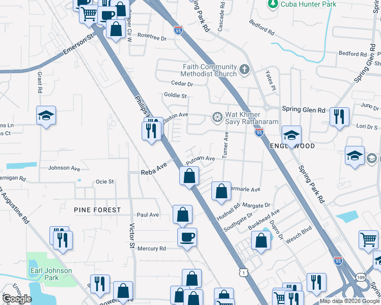 map of restaurants, bars, coffee shops, grocery stores, and more near 4320 Napoli Road in Jacksonville