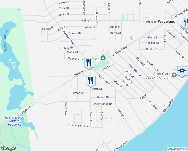 map of restaurants, bars, coffee shops, grocery stores, and more near 437 Waveland Avenue in Waveland