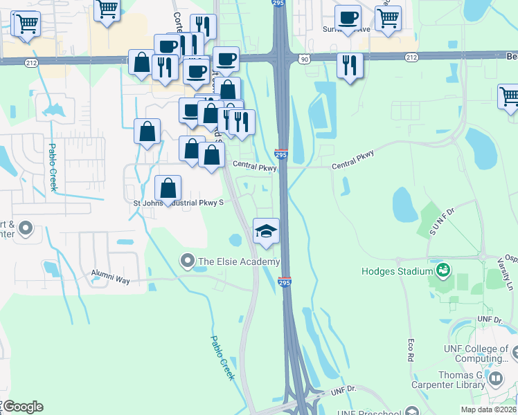 map of restaurants, bars, coffee shops, grocery stores, and more near 20 3737-1 Saint Johns Bluff Ap in Jacksonville