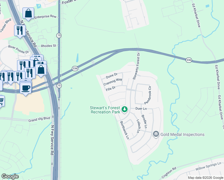 map of restaurants, bars, coffee shops, grocery stores, and more near 965 Firthwood Lane in Conroe