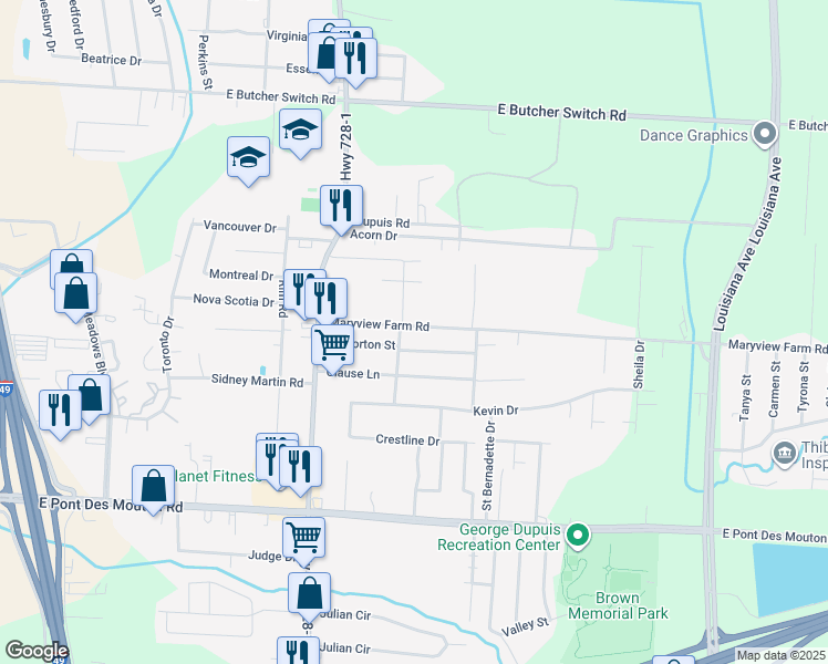 map of restaurants, bars, coffee shops, grocery stores, and more near 302 Maryview Farm Rd in Lafayette