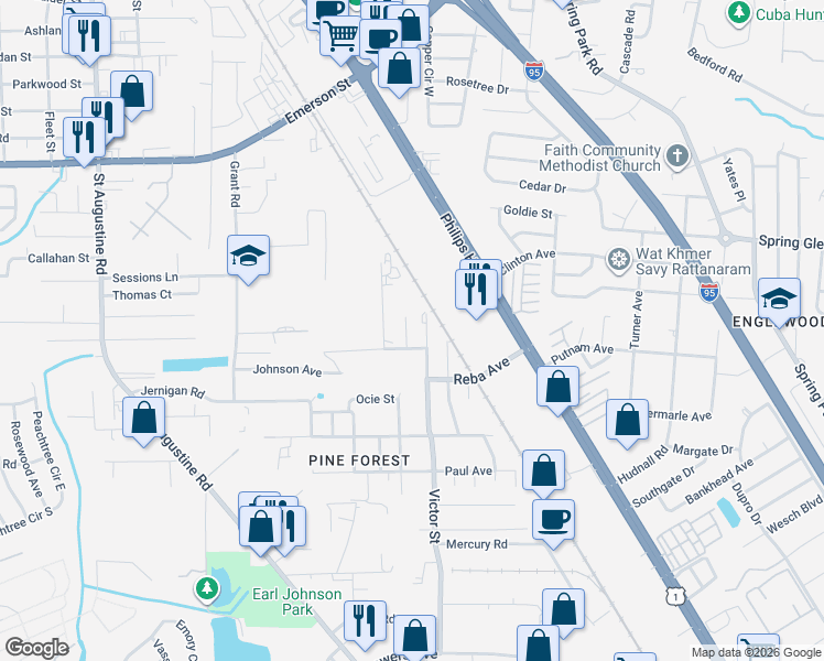 map of restaurants, bars, coffee shops, grocery stores, and more near 4237 Mc Arthur Street in Jacksonville