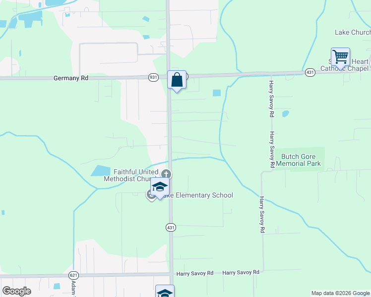 map of restaurants, bars, coffee shops, grocery stores, and more near 14344 Louisiana 431 in Saint Amant