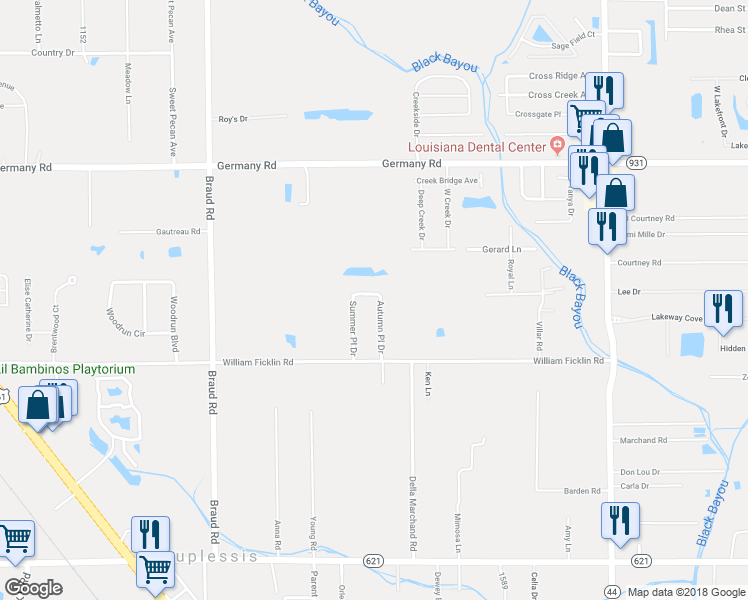 map of restaurants, bars, coffee shops, grocery stores, and more near 14353 Autumn Place Drive in Gonzales
