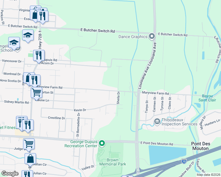 map of restaurants, bars, coffee shops, grocery stores, and more near 422-598 Maryview Farm Road in Lafayette