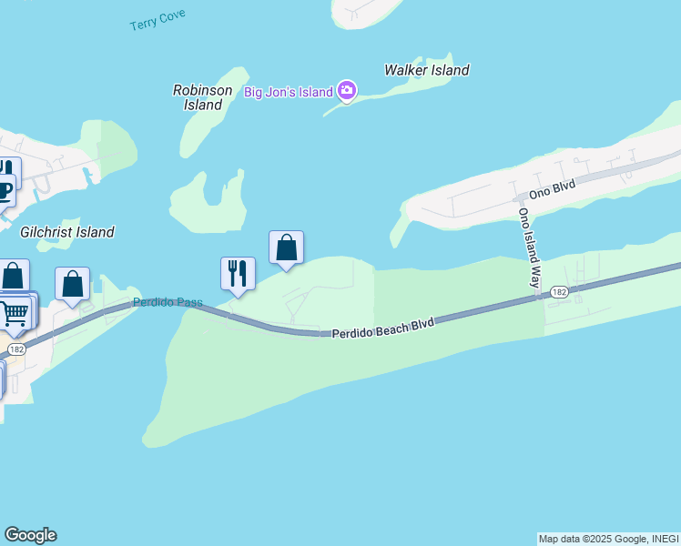 map of restaurants, bars, coffee shops, grocery stores, and more near 28273 Perdido Beach Boulevard in Orange Beach