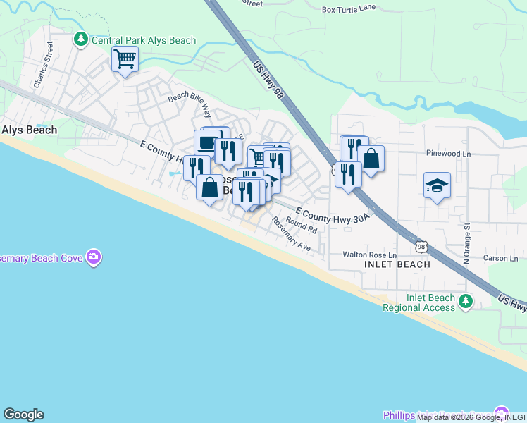map of restaurants, bars, coffee shops, grocery stores, and more near 55 Hope Town Lane in Panama City Beach