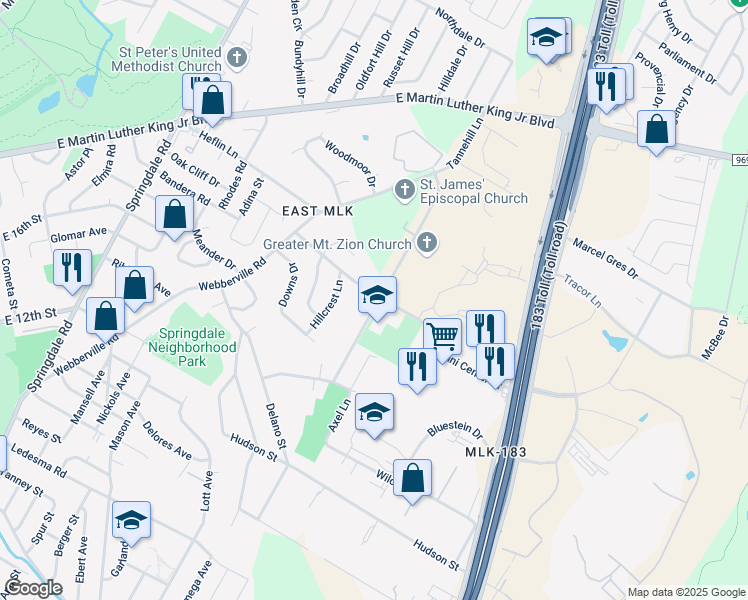 map of restaurants, bars, coffee shops, grocery stores, and more near in Austin