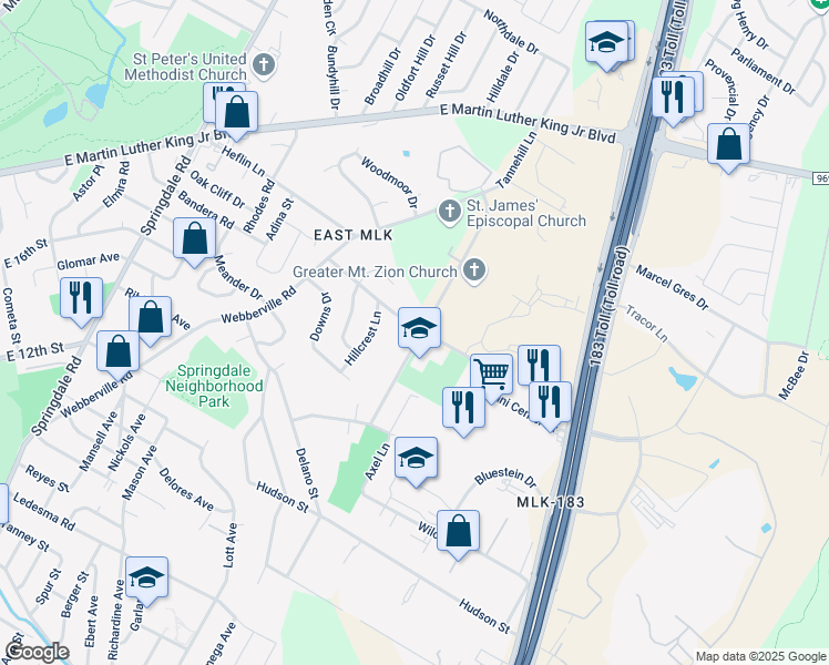 map of restaurants, bars, coffee shops, grocery stores, and more near in Austin