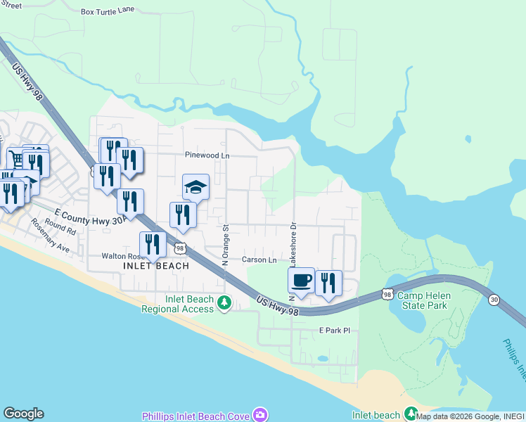 map of restaurants, bars, coffee shops, grocery stores, and more near 163 Walton Palm Road in Walton County