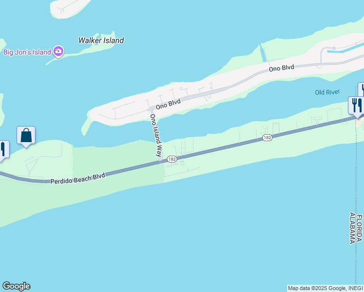 map of restaurants, bars, coffee shops, grocery stores, and more near 28813 Perdido Beach Boulevard in Orange Beach