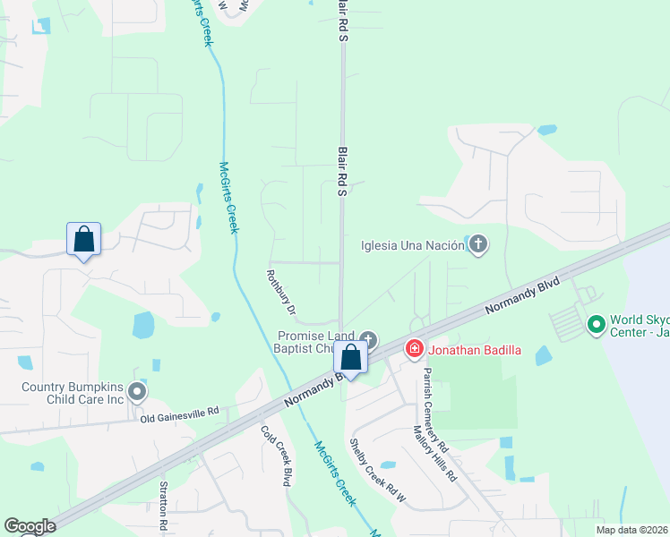 map of restaurants, bars, coffee shops, grocery stores, and more near 2133 Timber Creek Court South in Jacksonville