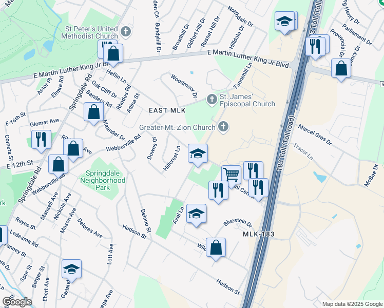 map of restaurants, bars, coffee shops, grocery stores, and more near in Austin