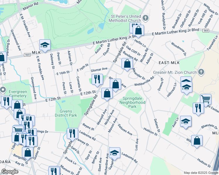 map of restaurants, bars, coffee shops, grocery stores, and more near in Austin