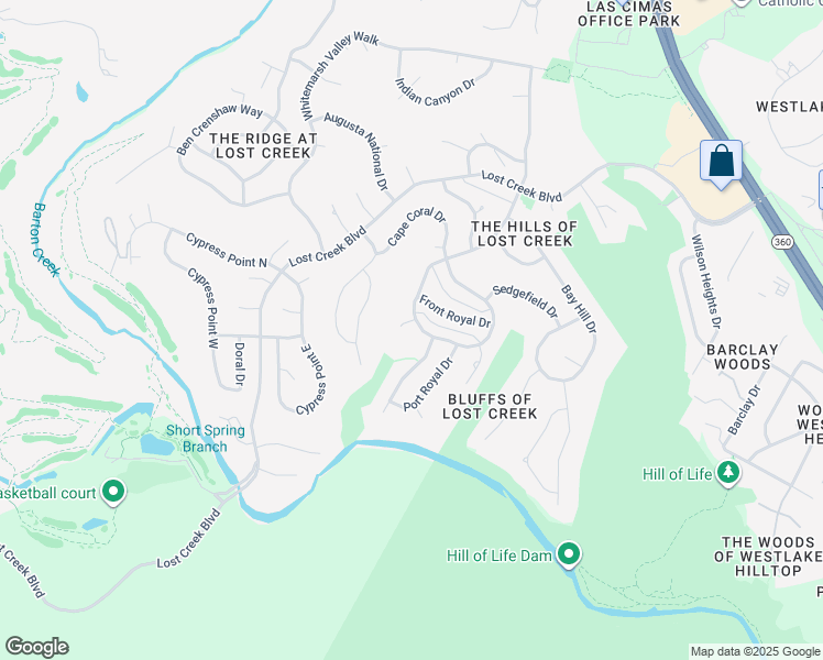 map of restaurants, bars, coffee shops, grocery stores, and more near 5922 Cape Coral Drive in Austin