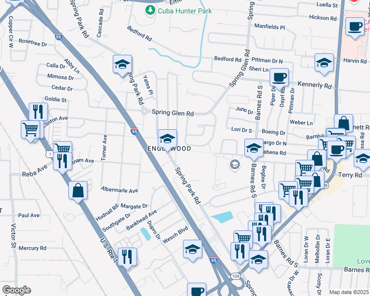 map of restaurants, bars, coffee shops, grocery stores, and more near 4283 Glenview Road in Jacksonville