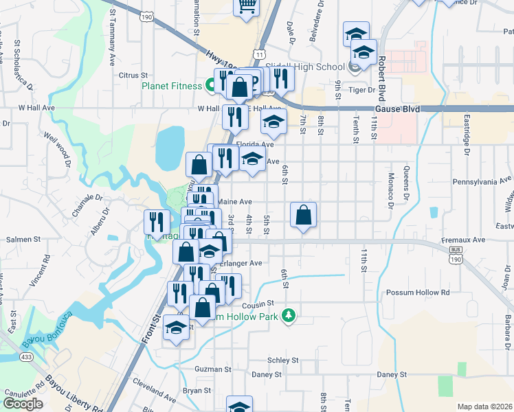 map of restaurants, bars, coffee shops, grocery stores, and more near 1737 4th Street in Slidell